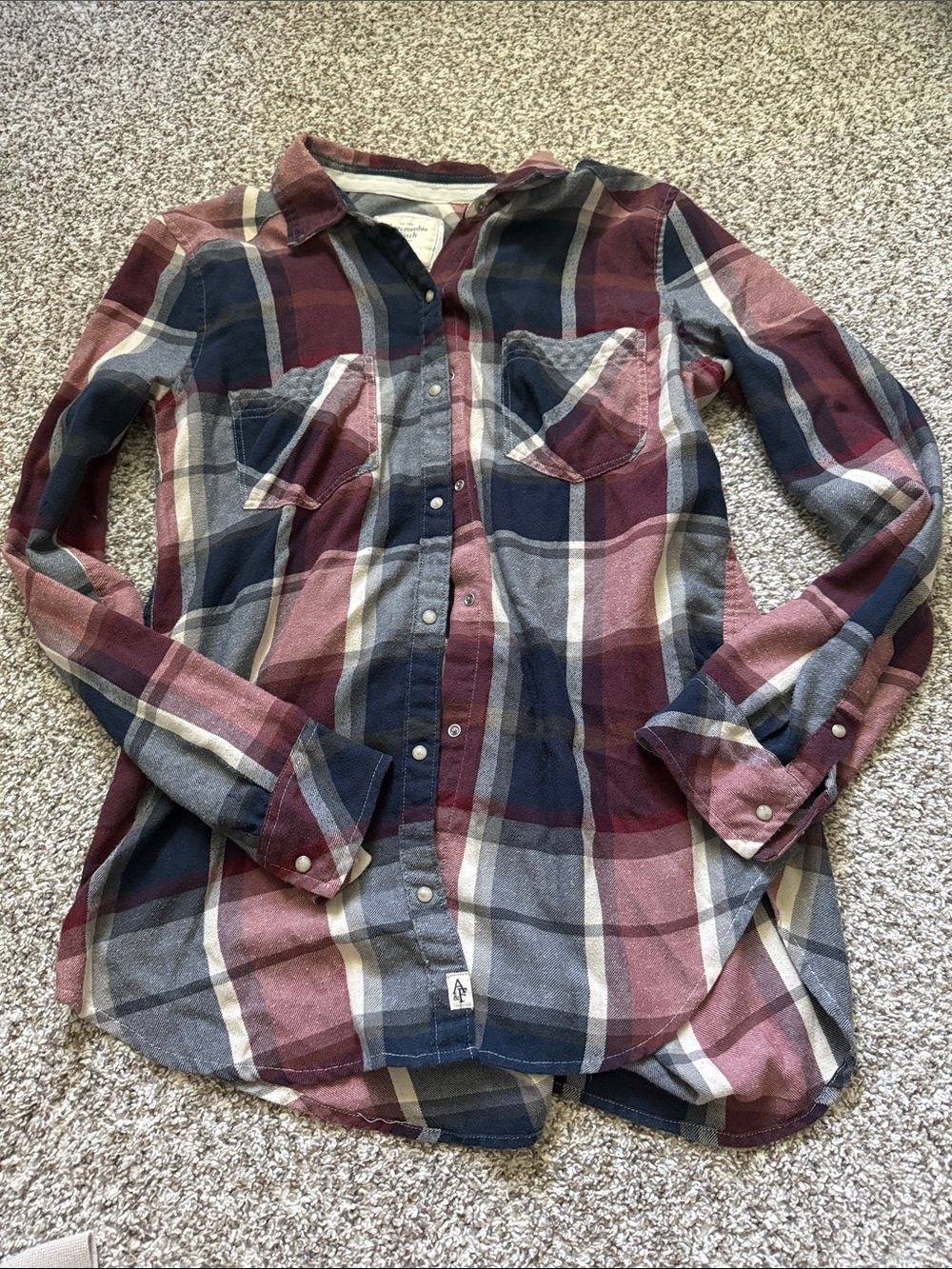 Abercrombie & Fitch Burgundy, Navy & Cream Plaid Shirt - Flannel